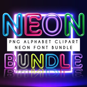 Bundle de cliparts PNG néon, lettre de l'alphabet néon lumineux, Doodle Alpha, lettrage de polices néon lumineux, téléchargement numérique Clip Art 7 couleurs