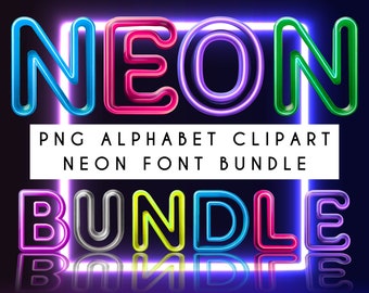 Neon Letters PNG Clipart Bundle, Glowing Neon Alphabet Letter, Alpha Doodle, Bright Neon Font Lettering, Digital Download Clip Art 7 Colors