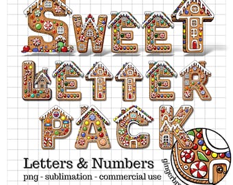 Gingerbread House Letters PNG Alphabet and Numbers Clipart Set