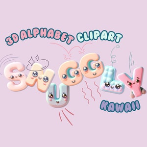Alfabeto Kawaii, Clipart Kawaii, Letras Doodle, Fonte Doodle, Adesivos Kawaii Png, Letras 3D, Alfabeto PNG, Download Digital, Clipart 3D