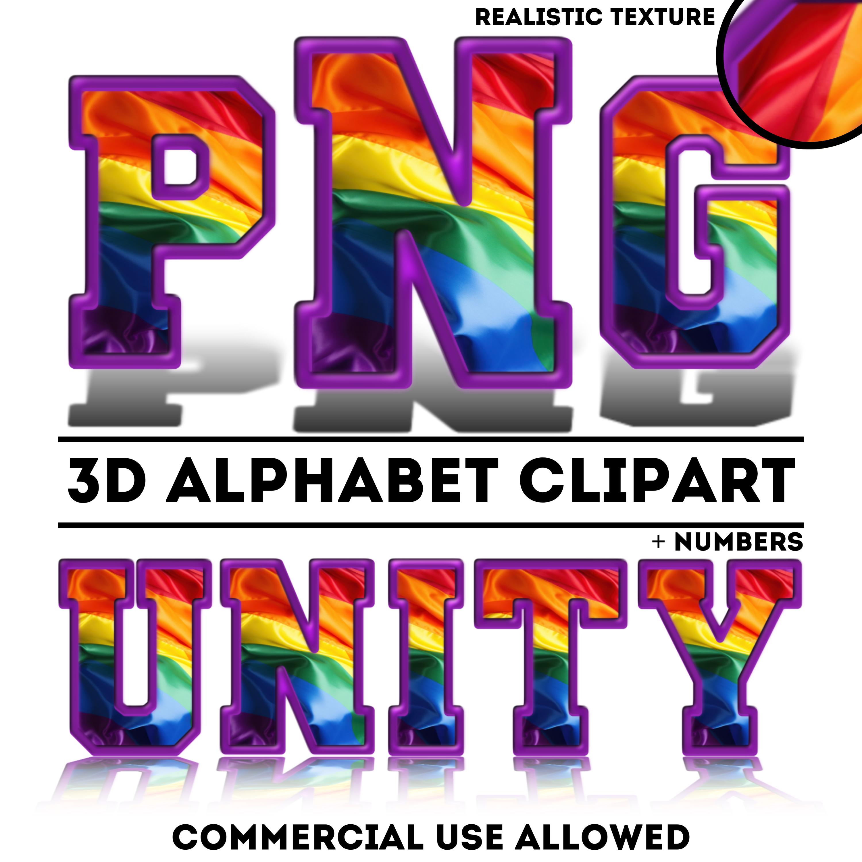Pride Alphabet Clipart PNG | Abc LGBTQ Rainbow Letters & Numbers | 3D ...