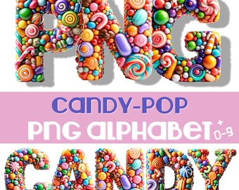 Candy Clipart, Doodle Letters, Doodle Font, 3D Letters, Alphabet PNG, Digital Download, Sweets Clipart, Candy Alphabet, 3D PNG, Alphabet PNG
