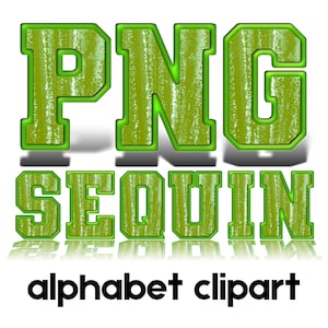 Alfabeto de lantejoulas verde-limão PNG ABC Alpha - Letras brilhantes de esportes de equipe Números, Design de patch de sublimação, Clipart para artesanato, uso comercial