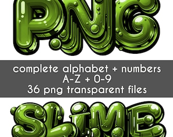 Puede incluir: Letras y números del alfabeto de slime verde. Las letras están en un estilo 3D y burbujeante. Las letras deletrean "PNC" y "SLIME".