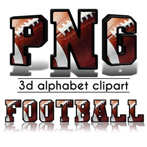 Futebol PNG Varsity Block Sports Letras e Números - Conjunto de clipart do alfabeto digital 3D - Fonte Doodle - Sublimação de uso comercial