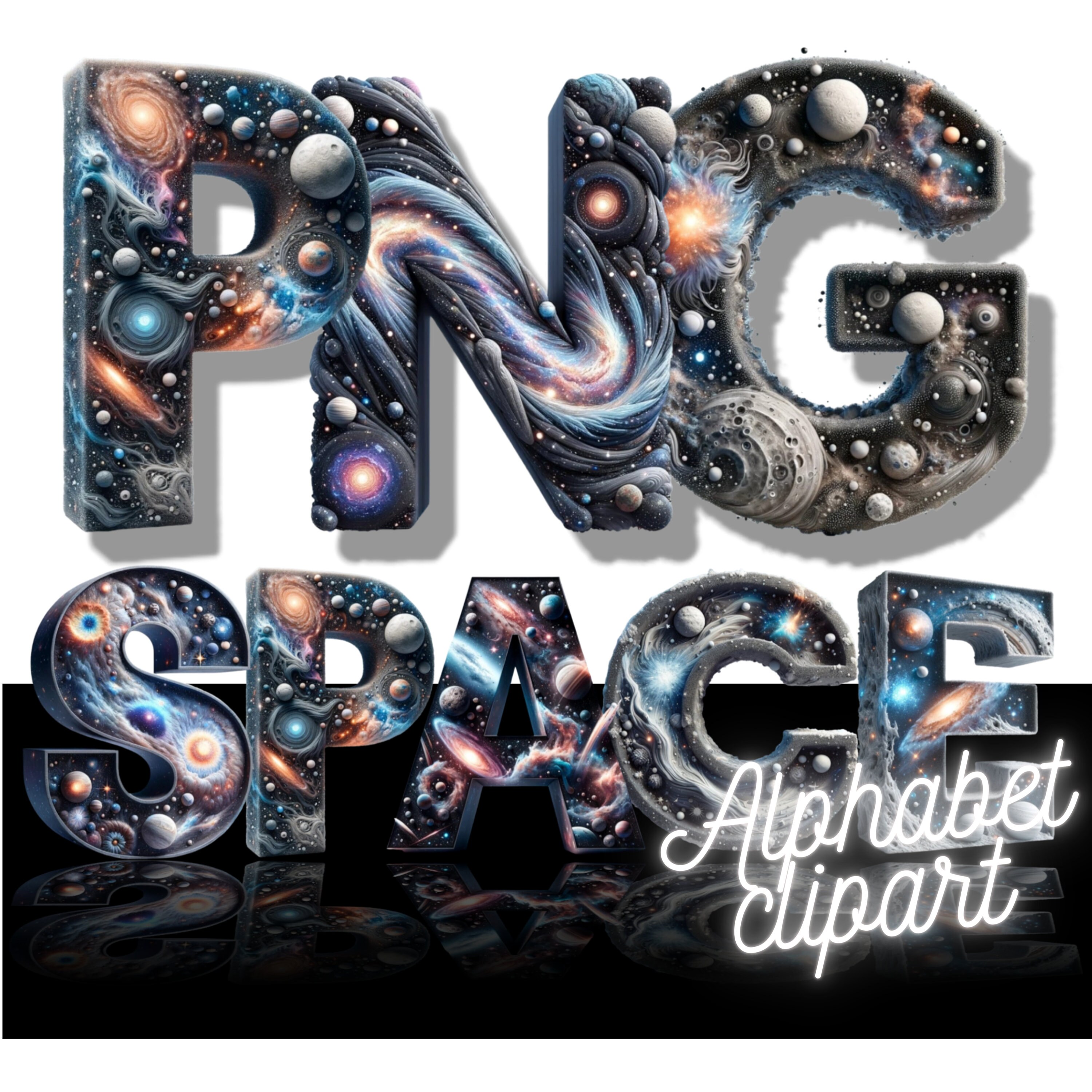 Space Alphabet, Space Font, Doodle Letters, Doodle Font, 3D Font, 3D ...