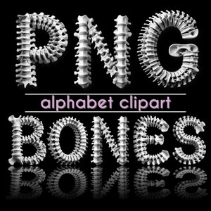 3D Realistic Skeleton Alphabet Clipart | Bone Letters & Numbers | Gothic Anatomical Medical Font | Digital Download | Halloween Party Decor