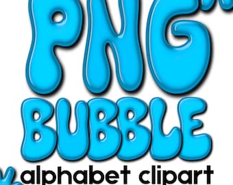 Blue Bubble Font Groovy Text Letters, Retro Alphabet, Wavy Doodle Letters, PNG Clipart Letters and Numbers,  Alpha Clips Sublimation Designs