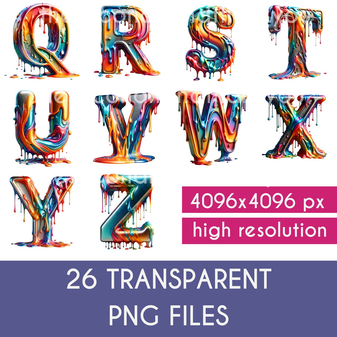 3D Letters, Doodle Letters, Alphabet Set PNG, Bundle 3D Alphabet, Metal