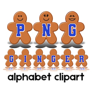 Alfabeto de pan de jengibre Clipart PNG, Hombre de jengibre, Letras de garabatos, Fuente de garabatos, Pan de jengibre azul para diseños de sublimación, Fuente navideña