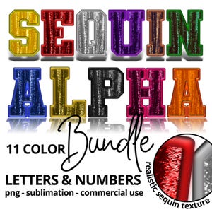 Rainbow Glitter Alphabet PNG Bundle - Clipart Letters Numbers - Sequin Varsity Font - 11 Color Digital Download - Commercial Use