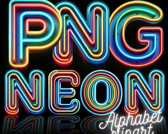 May include: Neon sign alphabet clipart with the word "PNG NEON" in colorful, outlined letters. The letters are outlined in multiple colors, including red, orange, yellow, green, blue, and purple. The letters are reflected on a black background.