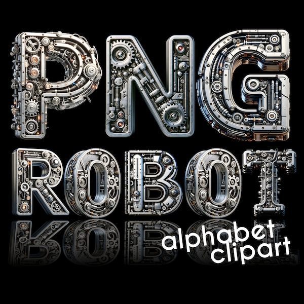 Robot PNG, Doodle Letters, Doodle Font, 3D Letters, Alphabet PNG, Digital Download, Robot Clipart, Robot Birthday Invitation, 3D PNG