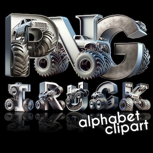 Monstertruck PNG, Doodle Buchstaben, Doodle Schriftart, 3D Buchstaben, Alphabet PNG, digitaler Download, LKW Clipart, Monstertruck Geburtstagsparty
