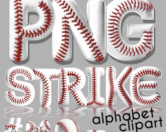 Baseball PNG, Doodle Letters, Doodle Font, 3D Letters, Alphabet PNG, Digital Download, Baseball Clipart, 3D Alphabet, Sports Numbers