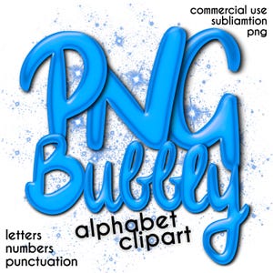 Alfabeto PNG con escritura burbujeante / Fuente de letras 3D azules para Canva, Procreate, sublimación, pegatinas, camisetas / Descarga digital