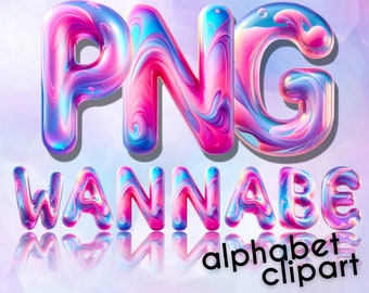 Y2K Font PNG 3D Letters: Groovy Alphabet Bubble Font, Millennial Psychedelic Doodle Letters for Sublimation Designs Commercial Use Graphics