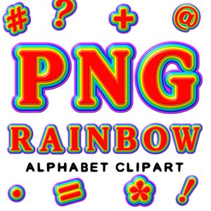 Regnbågsalfabetet PNG 3D bubbla bokstäver siffror symboler uppblåsta stolthet clipart sublimering Canva Procreate digital nedladdning kommersiell användning