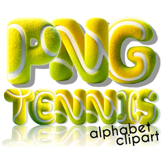 Tennis PNG, Tennis Ball Doodle Letters, Doodle Font, 3D Letters, Alphabet PNG, Digital Download, Tennis Clipart, 3D Alphabet, Sports Numbers