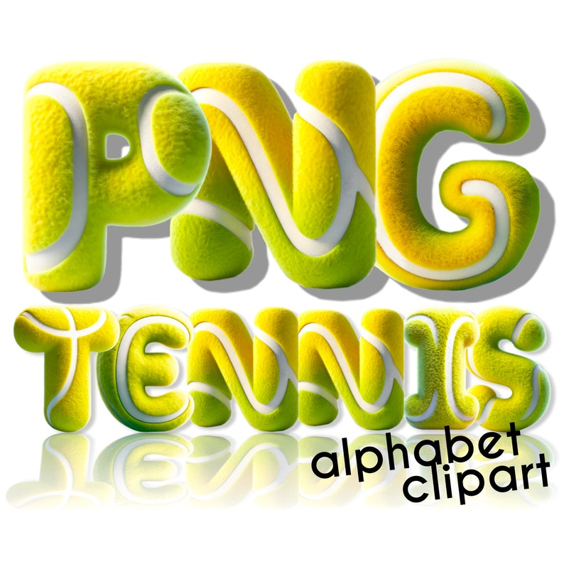 Tennis PNG, Tennis Ball Doodle Letters, Doodle Font, 3D Letters, Alphabet PNG, Digital Download, Tennis Clipart, 3D Alphabet, Sports Numbers