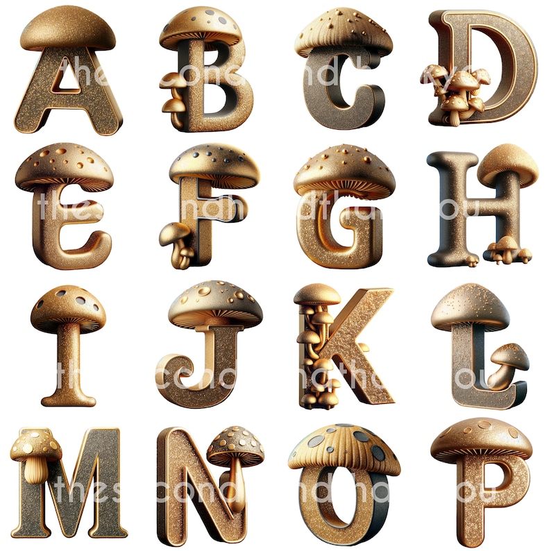 Mushroom PNG, Doodle Letters, Alphabet PNG, 3D Alphabet, Doodle Font