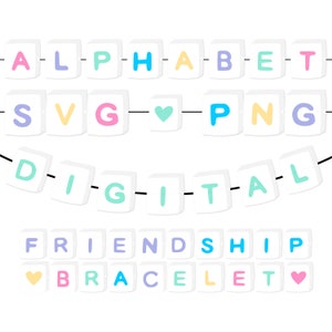 Pulseira da amizade SVG Bundle: Padrão de clipart de contas de alfabeto digital, letras de rabisco para designs de concerto PNG Sublimação Uso comercial