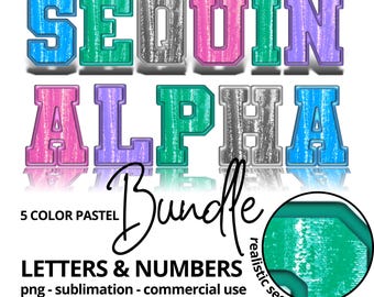 Pacote de fontes de alfabeto de lantejoulas pastel - Clipart PNG de sublimação ABC Alpha Pack - Letras e números - Canva Digital Glitter Faux Patch