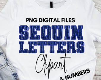 Pacote de alfabeto de lantejoulas azuis PNG - Letras e números de glitter bordados falsos, design de patch de sublimação, clipart para artesanato, uso comercial