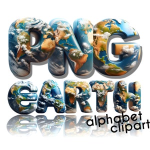 Letras de fonte da Terra, conjunto de alfabeto, fonte de letra de doodle PNG, download digital de clipart alfa, alfabeto do dia da Terra, imagens de clipart do planeta mundial