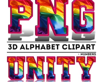 Pride Alphabet Clipart PNG | abc LGBTQ Rainbow Letters & Numbers | 3D Pride Flag Font for Sublimation, Crafts, POD | Digital Download