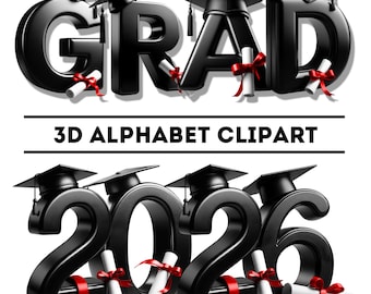 Graduation Font for Banners Announcement, Senior Class 2026, Graduate Clipart Letters, Sublimation PNG Digital Download, Custom Grad Design