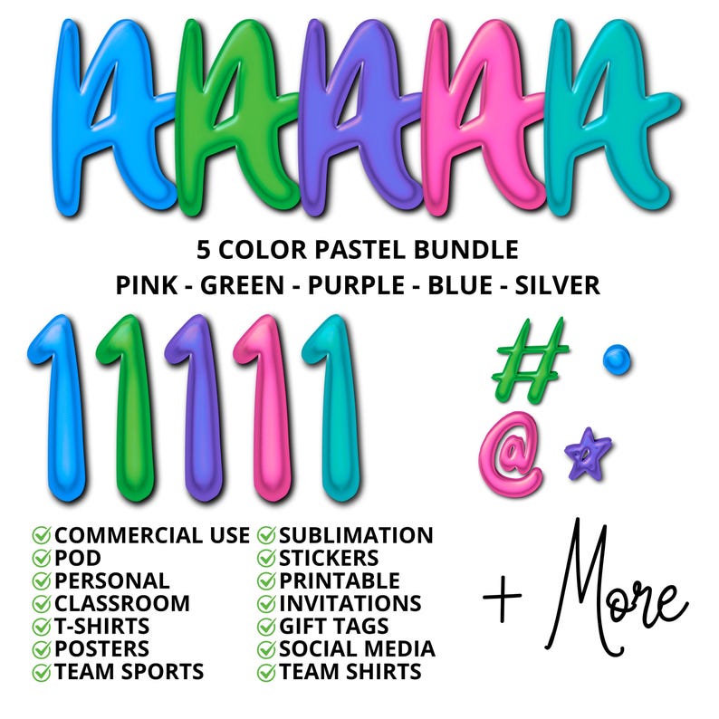 Bubbly Script Alpha Bundle, PNG Alphabet Letter Clipart, 5 Color Puffy ...