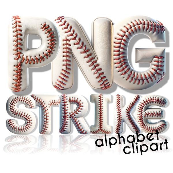 Baseball PNG, Doodle Letters, Doodle Font, 3D Letters, Alphabet PNG, Digital Download, Baseball Clipart, 3D Alphabet, Sports Numbers