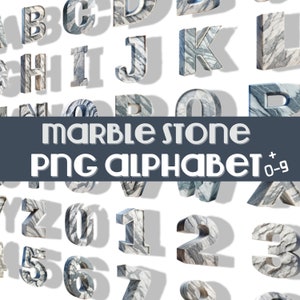 Letras de piedra 3D con textura de mármol - Alfabeto PNG para descarga digital