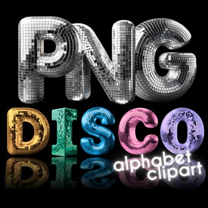 Bola de discoteca PNG 3D Alfabeto Clip Art: Letras coloridas brilhantes de clipart, fonte retrô bacana, bola de discoteca alfa para convite de festa nas redes sociais