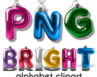 Shiny Christmas PNG Font | Bright Holiday Ornament Alphabet Letters & Numbers | Festive Alpha Clipart for Card Design Sublimation Print