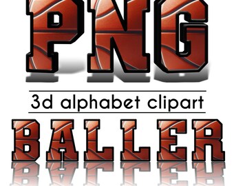 Basketball PNG, Varsity Block Sports Numbers, Doodle Letters, Doodle Font, 3D PNG Letter, Alphabet PNG, Digital Download, Basketball Clipart