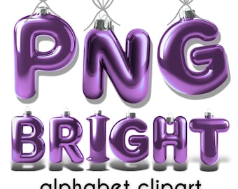 Christmas Alphabet Clipart | Shiny Bright Colorful Holiday Letters | Christmas Ornament Alphabet Clipart Alpha Designs Sublimation and Print