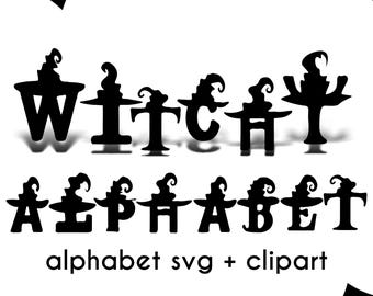 Halloween Letters Font SVG PNG | Spooky Witch Hat Alphabet Clipart | Halloween Alpha Doodle Clip Art Design | Sublimation Commercial License