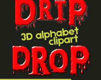 Dripping Font | Red Glossy Blood Drip Letters and Numbers | 3D Alphabet PNG Clipart | Halloween Horror Alpha Doodle | Spooky Printable