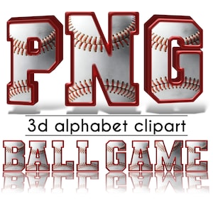 Fuente universitaria de béisbol PNG, letras PNG 3D, letras de doodle de béisbol, fuente Doodle, descarga digital, letras de números deportivos, clipart de béisbol