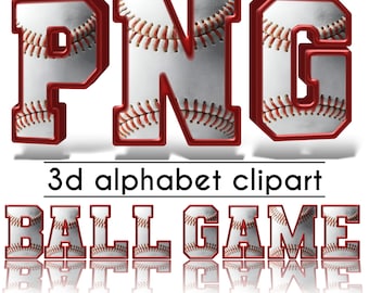 Baseball PNG Varsity Font, 3D PNG Letters, Baseball Doodle Letters, Doodle Font, Digital Download, Sports Numbers Letters, Baseball Clipart