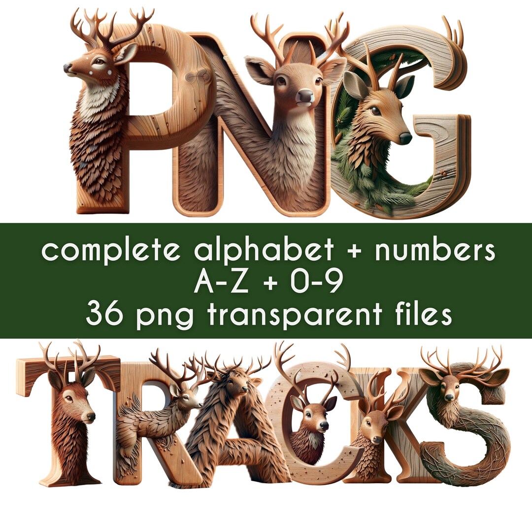Deer PNG, Doodle Letters, Doodle Font, 3D Letters, Alphabet PNG, Digital Download, Nursery Deer ...