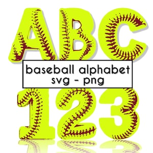 Softball SVG Letters Numbers, 3D SVG Alphabet, Softball PNG, Digital ...