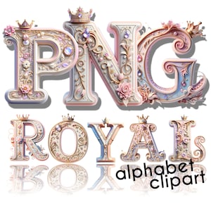 Prinses png, doodle letters, doodle lettertype, 3D-letters, alfabet png, digitale download, prinses clipart, 3D-alfabet, alfabet clipart