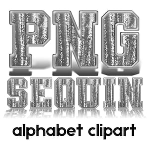 Silver Sequin Alphabet PNG ABC Alpha - Faux Embroidery Glitter Letters Numbers, Sublimation Patch Design, Clipart for Crafts, Commercial Use