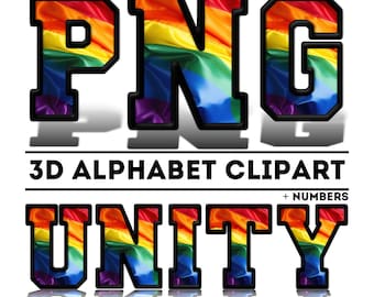 Pride Flag Alphabet Clipart PNG | abc LGBTQ Rainbow Letters & Numbers | 3D Pride Poster Font for Sublimation, Crafts, POD | Digital Download