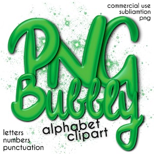 Alfabeto PNG con escritura burbujeante verde, fuente de letras 3D Slime para Canva, Procreate, sublimación, pegatinas, camisetas y descarga digital