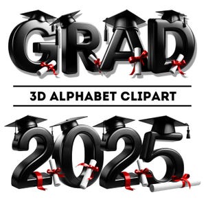Fonte de formatura para banners de anúncio, classe sênior 2025, letras de clipart de graduação, download digital de PNG de sublimação, design de graduação personalizado