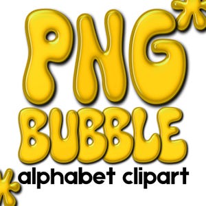 Bubble Font Groovy Text Letters, Retro Alphabet, Wavy Doodle Letters, PNG Clipart Letters and Numbers, Retro Alpha Clips Sublimation Designs